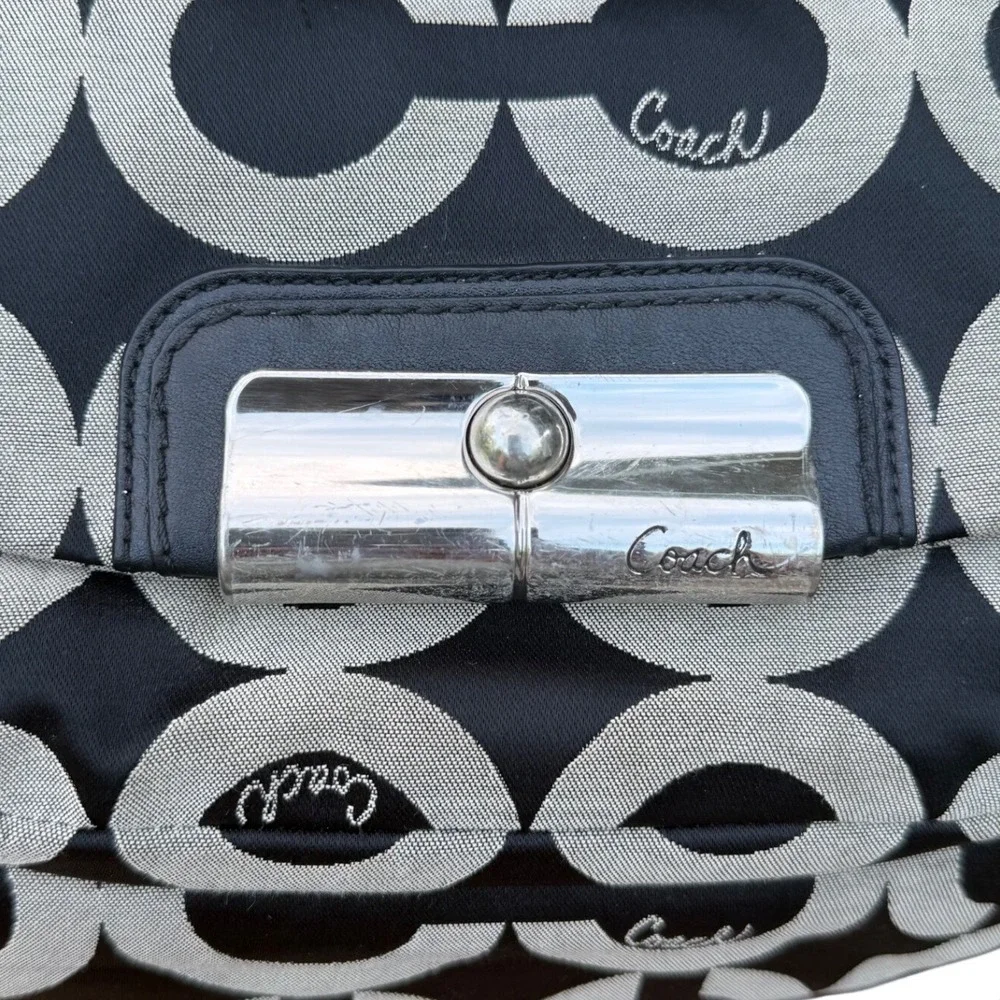 COACH Kristin Op Art Sateen Hobo Bag, Black and Gray Monogram, Shoulder/Hand Bag
